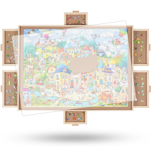 Drehbarer Puzzletisch 1500 Teile – 6 Schubladen & Abdeckung 64x87cm