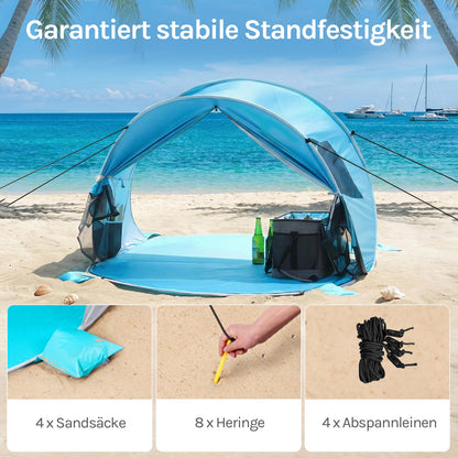 WolfWise Strandmuschel Pop-Up Zelt mit UV-Schutz 50+, 3-4 Personen