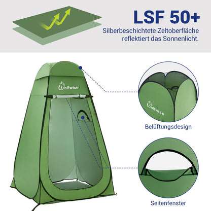 WolfWise Pop-Up Duschzelt Umkleidezelt mit Boden UV-Schutz 50+ Grün