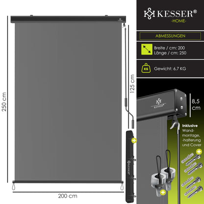 KESSER Senkrechtmarkise Aussenrollo – 200x250cm Kurbel
