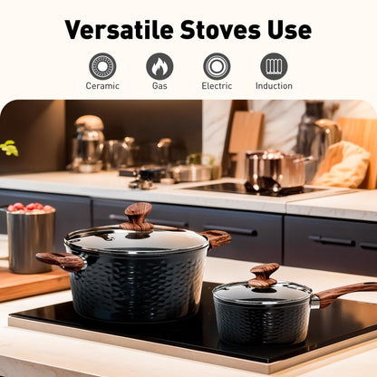 DishDelight Induktion Topfset 15-teilig Granit Antihaft Schwarz