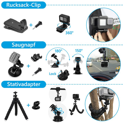 Zubehör Set Kit Bundle für GoPro Hero 13 Black, oGoDeal Wasserdicht Schutzhülle Wasserdicht Gehäuse Schnorcheln Zubehör Fahrradhalterung Selfie-Stange Kopfgurt für GoPro Hero 13