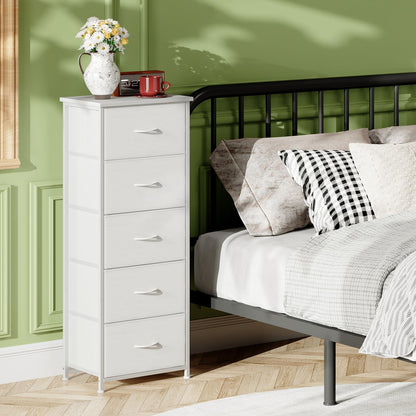 Somdot Kommode mit 5 Stoffschubladen, Schubladenschrank, Weiss