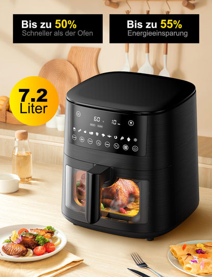KitchenPro Airfryer XXL Heissluftfritteuse 7.2L – Sichtfenster