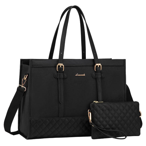 LOVEVOOK Laptoptasche Damen 15,6 Zoll, Arbeitstasche Schwarz mit abnehmbarem Schulterriemen