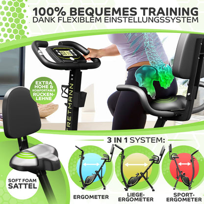 Tretmann 3in1 Ergometer klappbar – tiefer Einstieg