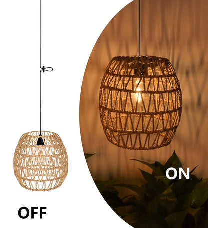 EcoGehen Rattan Hängelampe, batteriebetrieben, 3er-Set, IP66