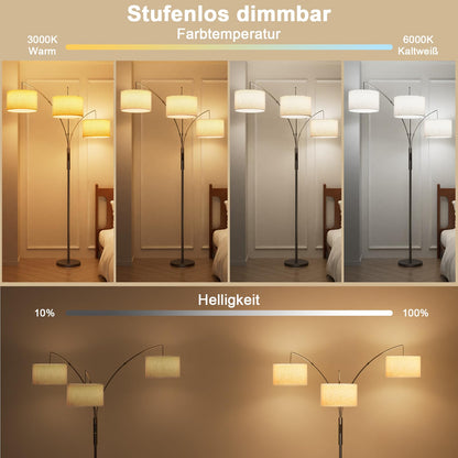 Bogen Stehlampe LED dimmbar Fernbedienung – Beige Stoffschirm