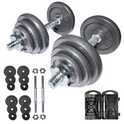 SPORTINATOR Machine Hantelset mit Koffer, 2-in-1 Kurzhantel 20 kg, Gusseisen-Scheiben und verchromte Stangen