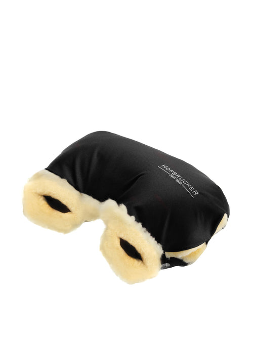 Hofbrucker Handwärmer Lammfell für Kinderwagen – Schwarz. Schwarzer Lammfell-Muff zur Befestigung am Kinderwagen-Griff, hält Hände warm.
