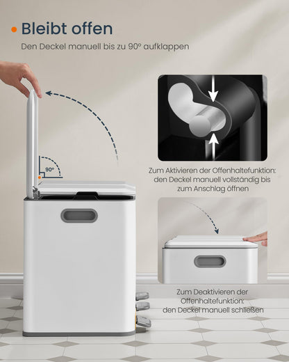 SONGMICS HOME Mülleimer Mülltrennsystem 3x15L LTB740W02V1 Wolkenweiss