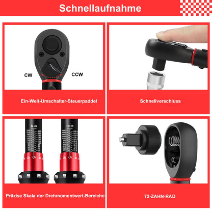 ATsafepro Drehmomentschlüssel Set 1/4 3/8 1/2 Zoll, 3-230 Nm, 72 Zähne