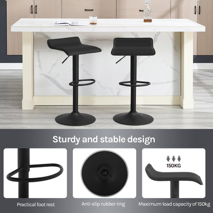 WOLTU Barhocker 2er Set Höhenverstellbar Kunstleder - Schwarz