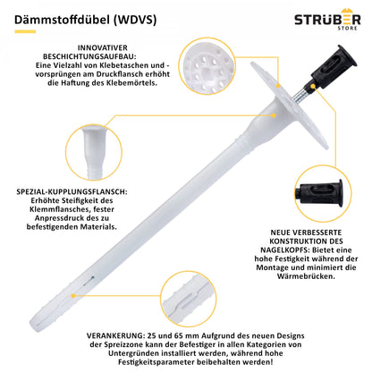STRÜBER WDVS Set - Dämmstoffdübel Ø10x220mm & Grau Rondelle
