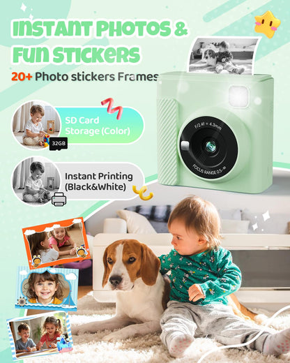 TIATUA Kinderkamera Sofortbildkamera X2 mit 32 GB Karte, grün