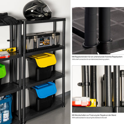 Kreher Lagerregal Kunststoff 3er Set - 4 Böden Schwarz 61x30.5 cm