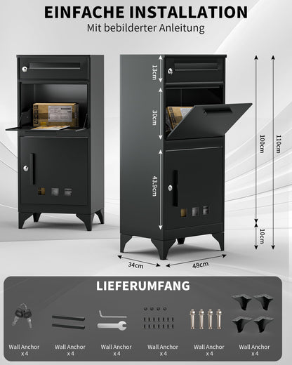 SwissDesign Paketbriefkasten XXL Anthrazit - Edelstahl Aussen