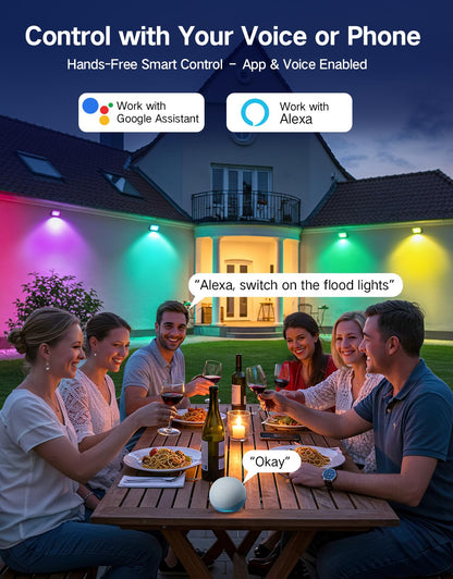 OUTON Smart LED Flutlicht Gartenbeleuchtung – 24W 4er Set