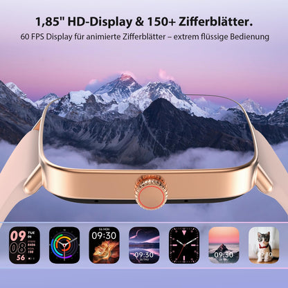 Yoever Smartwatch Damen, Fitnessuhr mit Telefonfunktion, 1,85 Zoll