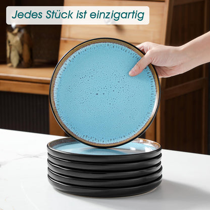 vancasso AMBER Geschirrset 24-teilig, Steingut, 6 Personen, Seeblau