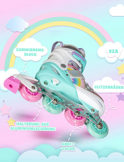 SULIFEEL Rainbow Unicorn Rollschuhe für Kinder, verstellbar, schwarz