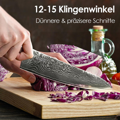 Sunnecko Damastmesser 20 cm – Kochmesser aus 67-lagigem Damaststahl