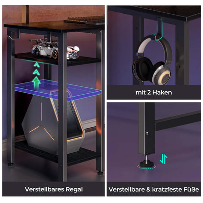 Rolanstar L-Form Schreibtisch RGB-LED, Steckdosen 117 cm