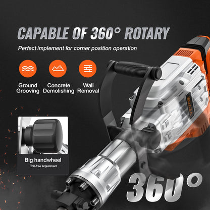 VEVOR Abbruchhammer JH-65 3500 W 60 J mit Spitz- und Flachmeissel
