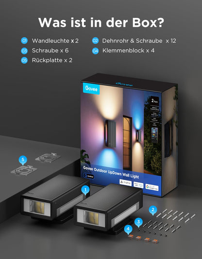 Govee Outdoor UpDown Wandleuchte RGBICWW Matter - 2er-Pack