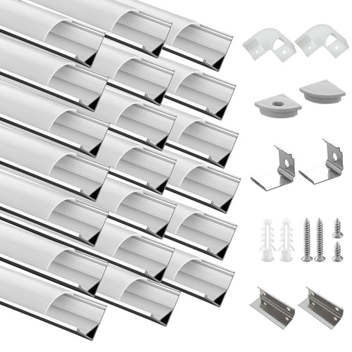Efishine LED Aluminiumprofil V-Form 20 x 1 m mit milchiger Abdeckung, Aluminiumkanal zur Montage von LED-Streifen