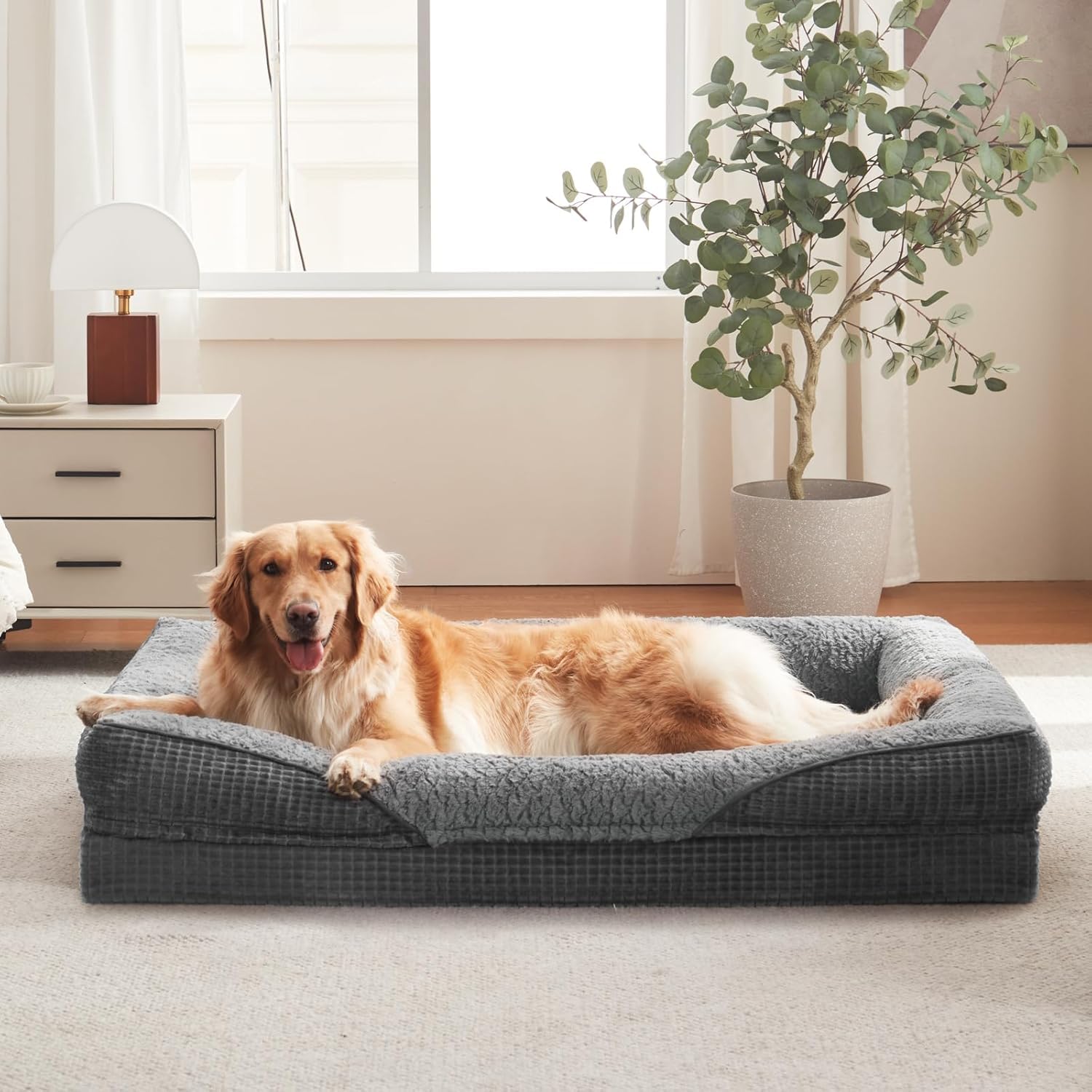 FURTIME Orthopädisches Hundebett Memory Foam - XL Grosse Hunde. Rechteckig, grau. Memory Foam stützt Gelenke großer Hunde optimal.