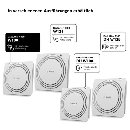 Bosch Leiser Badlüfter 1900 W100 - 100mm, Lichtschalter-Aktivierung