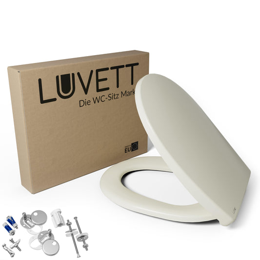 LUVETT C100 oval WC-Sitz mit Absenkautomatik - Pergamon Weiss. Ovaler WC-Sitz mit Deckel für Toiletten.