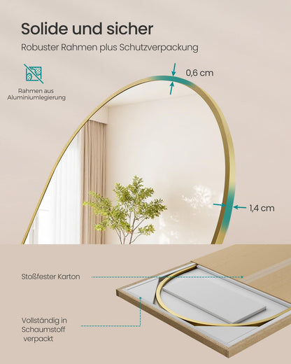 SONGMICS Ganzkörperspiegel, Standspiegel, 165 x 60 cm, blassgold