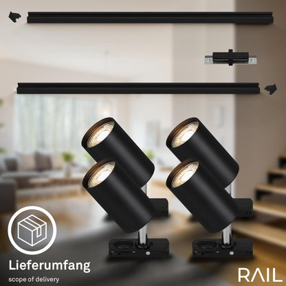 BRILONER Schienensystem Rail Starterset – 4 Spots 1.5m Schwarz