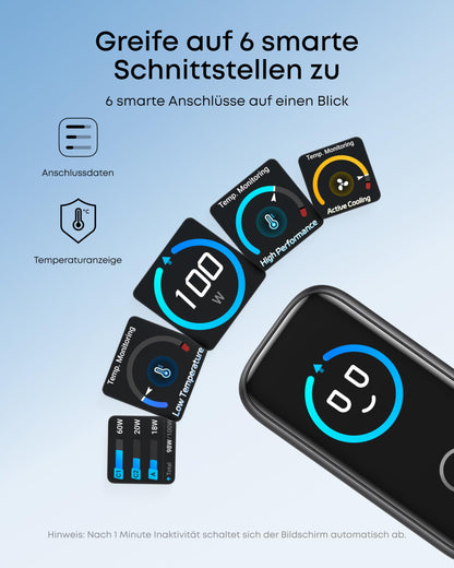 Anker 100W USB-C Ladegerät, 3-Port GaN Wandladegerät mit Display