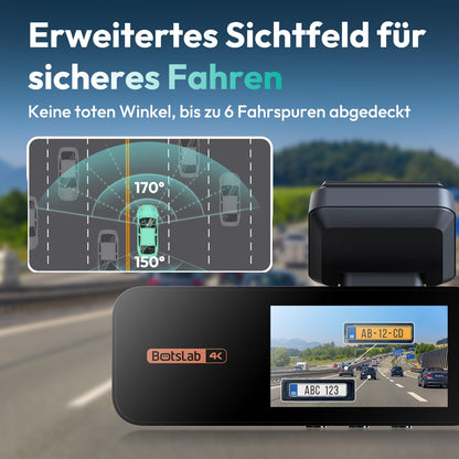 BOTSLAB Dashcam Auto 4K+2K Vorne Hinten GPS WiFi