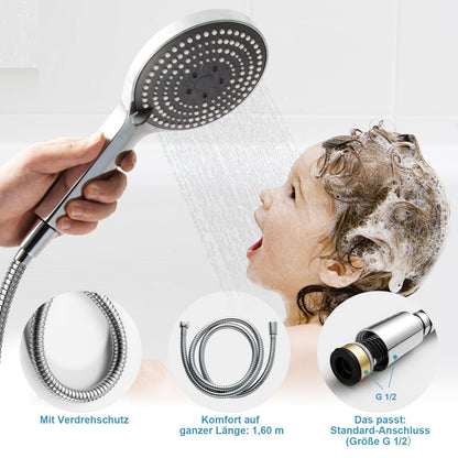 OFFO Duschstangen-Set mit Handbrause, 6 Strahlarten, 70 cm, Chrom