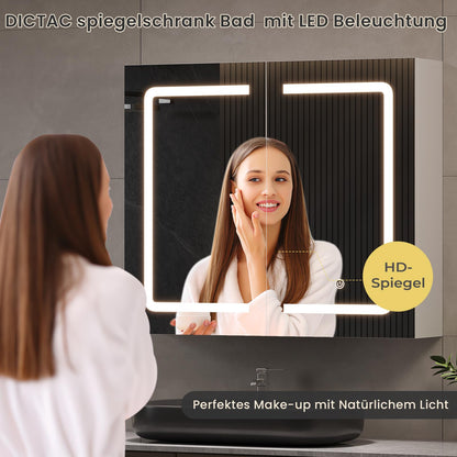 DICTAC Spiegelschrank mit LED-Beleuchtung und Steckdose, 70 cm, Weiss