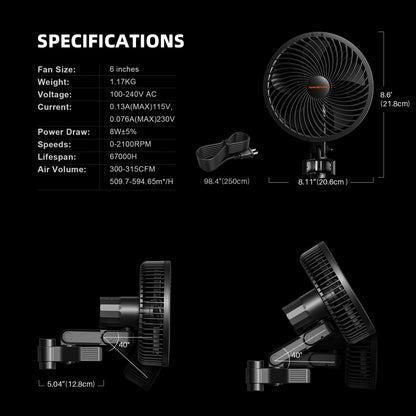 Spider Farmer Grow Ventilator mit Clip, EC-Motor, oszillierend, IP54