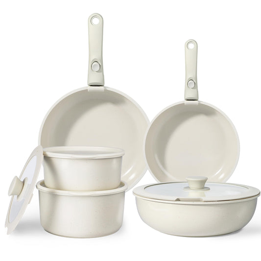 GiPP Topfset mit abnehmbarem Griff, 11-tlg. - Weiss: Weißes Topfset zum Kochen, Braten und Servieren. Der abnehmbare Griff spart Platz.