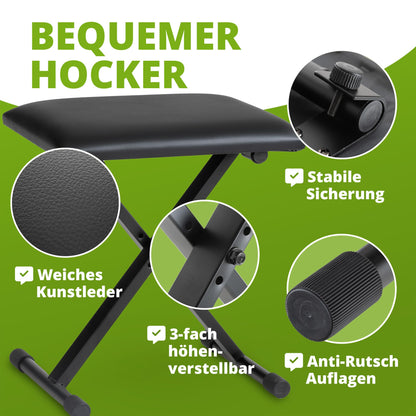 Classic Cantabile Keyboard-Set: X-Ständer & Keyboardbank, Schwarz