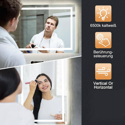 Trintion LED Badspiegel 70x50 cm mit Touch-Schalter und Anti-Beschlag