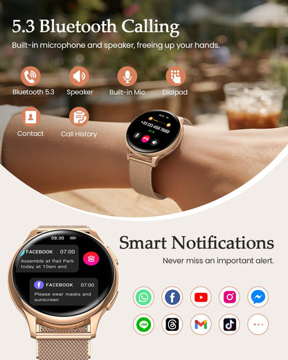 AIMIUVEI Smartwatch Damen Roségold, 1,27 Zoll HD mit Telefonfunktion