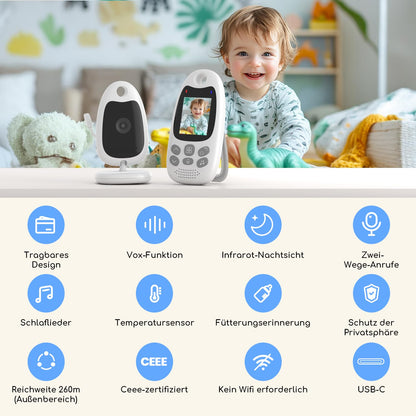 BOIFUN Babyphone mit Kamera VB610, 2-Zoll-Display, VOX und Nachtsicht