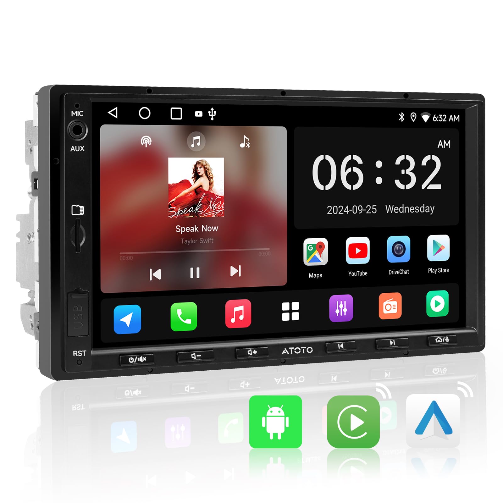 ATOTOZONE A5L Autoradio Navi 7 Zoll Wireless CarPlay Android Auto 2G+32G. 7-Zoll-Display für Navigation u. Smartphone.