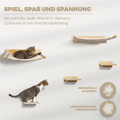 WOOWOOD Katzenkletterwand Set inkl. 2 Treppen - 5-teilig Massivholz