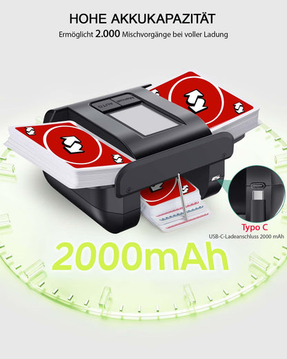 OBLITZON Elektrische Kartenmischmaschine für 1-2 Decks, 2000mAh