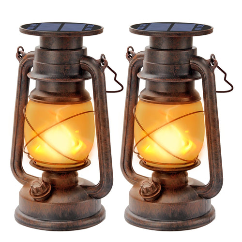 Hzitcigm Solarlaterne Vintage LED mit Flammeneffekt, 2er-Set im antiken Kupferlook mit Tragegriff