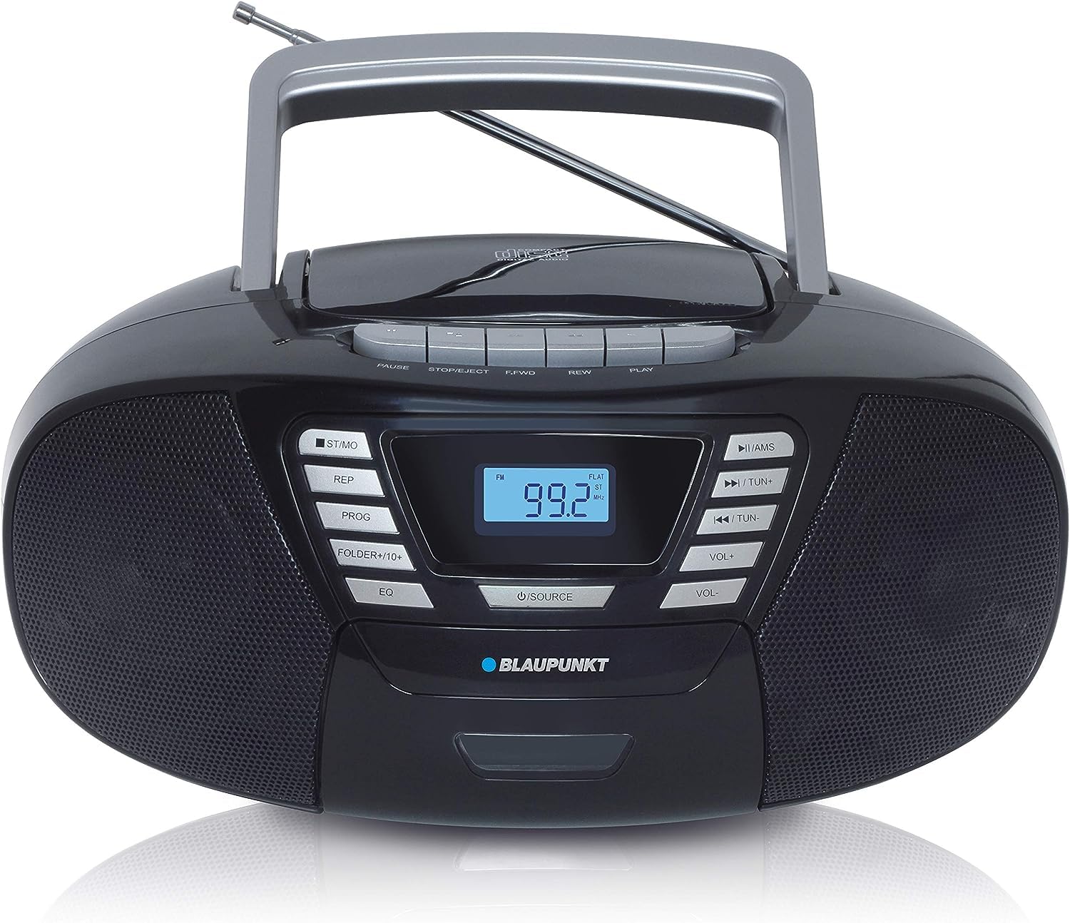 Blaupunkt B 120 BK Tragbarer CD/Kassettenrekorder Bluetooth – Schwarz. Spielt mobil CDs, Kassetten, Bluetooth-Audio.